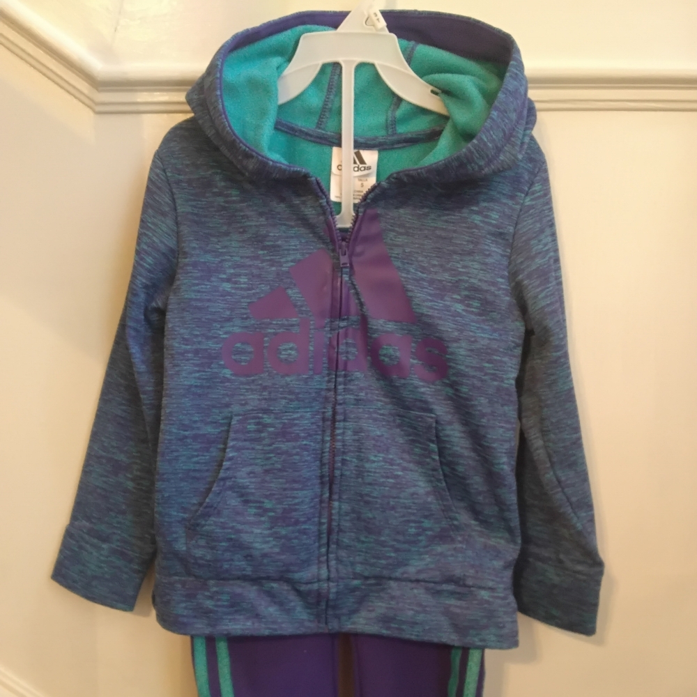 Boys Adidas Purple & Teal Zip-Up Hoodie & Jogger Set – Size 5